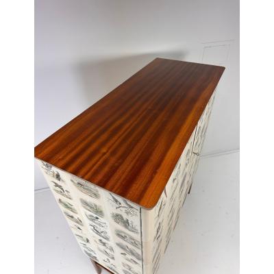 Edouard Travies 1950s Swedish Cabinet With Bird Illustrations by douard Travi s