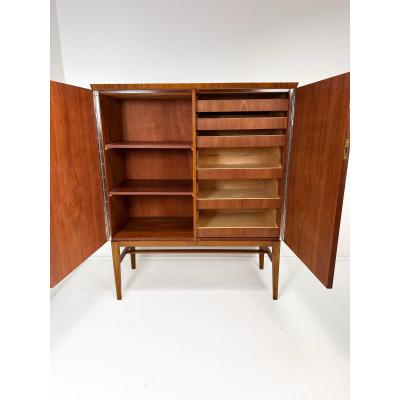 Edouard Travies 1950s Swedish Cabinet With Bird Illustrations by douard Travi s