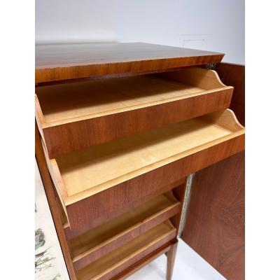 Edouard Travies 1950s Swedish Cabinet With Bird Illustrations by douard Travi s