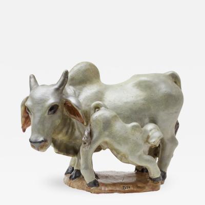 Edris Eckhardt Ceramic Sculpture Cow and Brahma Bull by Edris Eckhardt