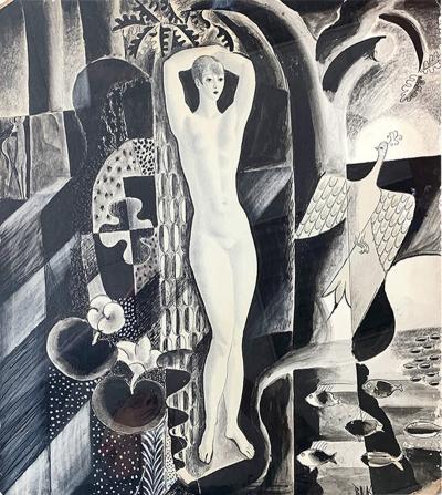 Eduard Buk Ulreich Female Nude in Cubist Landscape by Eduard Buk Ulreich 1889 1966 USA 