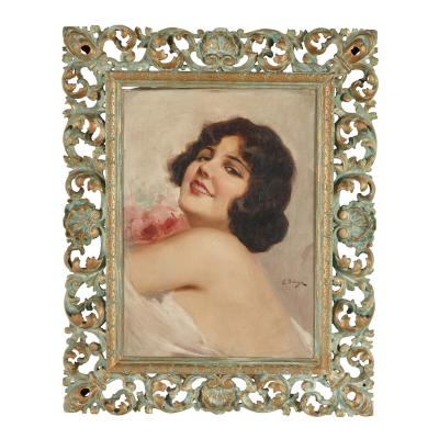 Eduardo Forlenza Oil painting of an Italian woman holding flowers by Eduardo Forlenza