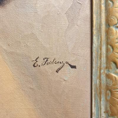 Eduardo Forlenza Oil painting of an Italian woman holding flowers by Eduardo Forlenza