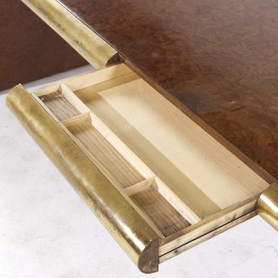 Edward Axel Roffman Edward Axel Roffman Associates Mid Century Burlwood and Brass Desk