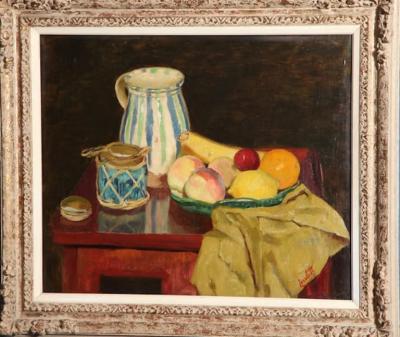 Edward Barnard Lintott Still Life with Pitcher and Fruit oil on canvas by Edward Barnard Lintott