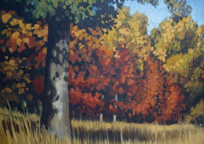 Edward Carpenter Bearden Ed Bearden Oil on Canvas Edge of the Woods in Fall 1974 Texas Artist