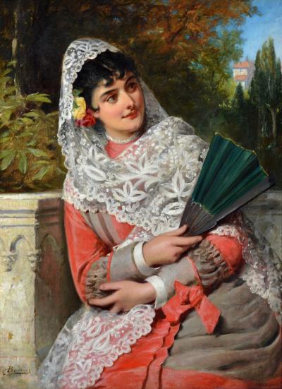 Edward Charles Barnes Andalusian Beauty 19th Century Oil Painting Portrait of a Spanish Girl