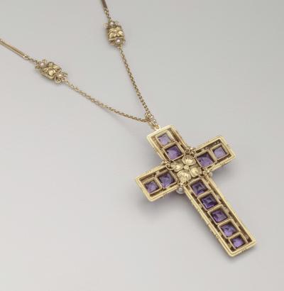 Edward Everett Oakes Oakes Studio American Arts Crafts Amethyst Pearl Gold Cross by Edward Everett Oakes