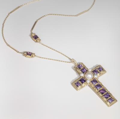 Edward Everett Oakes Oakes Studio American Arts Crafts Amethyst Pearl Gold Cross by Edward Everett Oakes