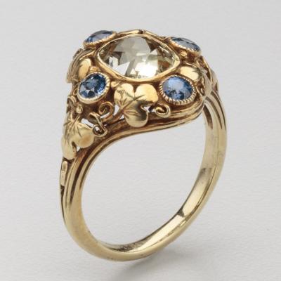 Edward Everett Oakes Oakes Studio Arts Crafts Yellow Sapphire Montana Sapphires Gold Ring by Edward Oakes