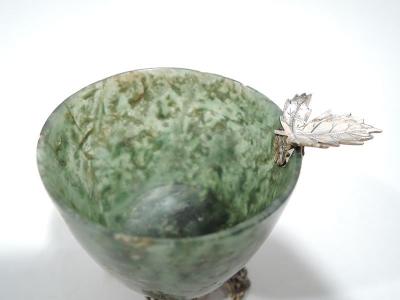 Edward Farmer Chinese Style Green Hardstone and Silver Gilt Bowl