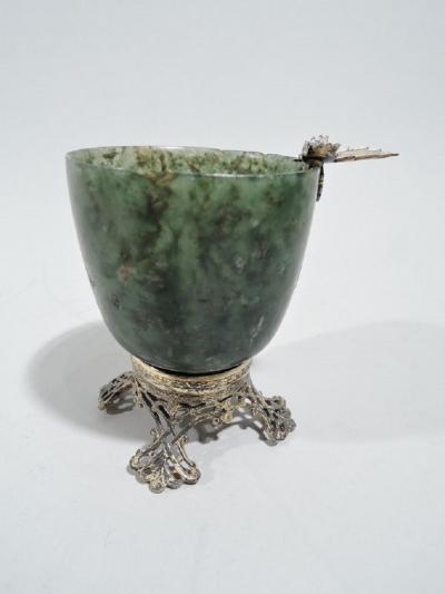 Edward Farmer Chinese Style Green Hardstone and Silver Gilt Bowl
