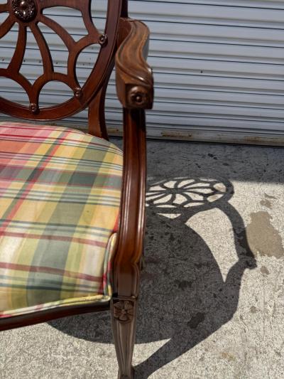 Edward Ferrell Pair of Mahogany Edward Ferrell Style Hepplewhite Cobweb Armchairs