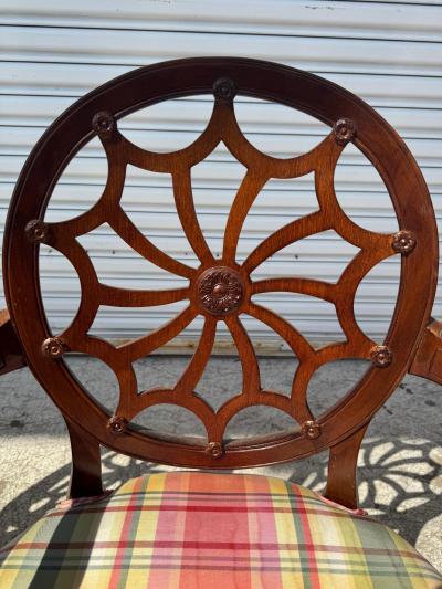 Edward Ferrell Pair of Mahogany Edward Ferrell Style Hepplewhite Cobweb Armchairs