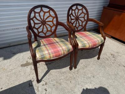 Edward Ferrell Pair of Mahogany Edward Ferrell Style Hepplewhite Cobweb Armchairs