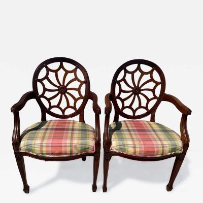 Edward Ferrell Pair of Mahogany Edward Ferrell Style Hepplewhite Cobweb Armchairs