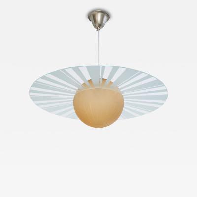 Edward Hald Pendant Light with Nickel and Glass Sweden 1930s