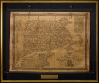 Edward Hooker Ensign 1854 Wall Map of Massachusetts Rhode Island Connecticut