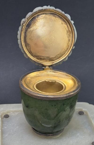 Edward McNeil Farmer Edward Farmer Art Deco Sterling Jade and Carnelian Inkwell NYC