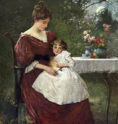Edward Percy Moran Mother and Child in the Garden 