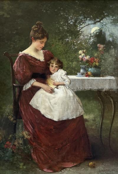 Edward Percy Moran Mother and Child in the Garden 