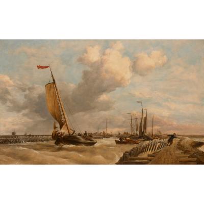 Edward William Cooke Large Victorian coastal marine painting by Edward William Cooke R A 