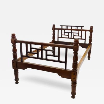 Edward William Godwin E W Godwin Style Rare Anglo Japanese Walnut Double Bed with Lattice Work Details