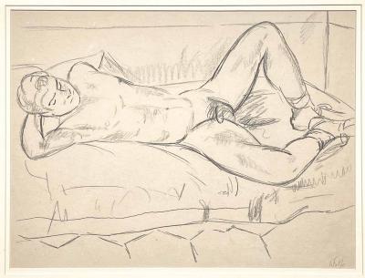 Edward Wolfe Reclining Male Nude Drawing by Edward Wolfe