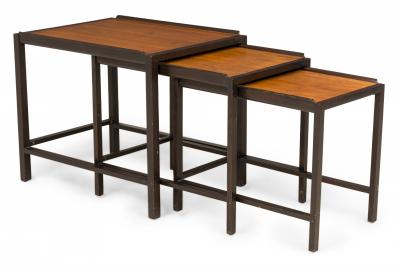 Edward Wormley American Ebonized Frame and Maple Top Nest of Tables