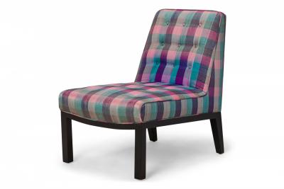 Edward Wormley American Pink Purple Plaid Upholstered Slipper Side Chair