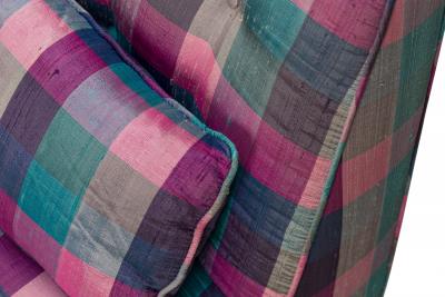 Edward Wormley American Pink Purple Plaid Upholstered Slipper Side Chair