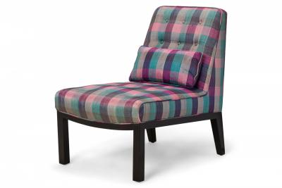 Edward Wormley American Pink Purple Plaid Upholstered Slipper Side Chair