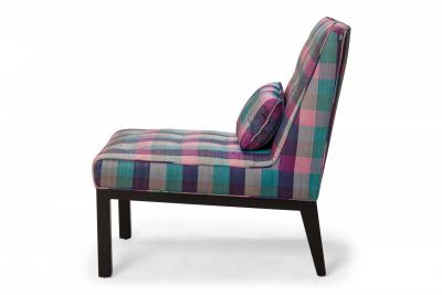 Edward Wormley American Pink Purple Plaid Upholstered Slipper Side Chair