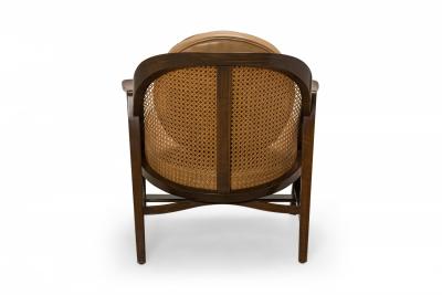 Edward Wormley American Walnut Cane and Tan Leather Janus Lounge Armchair