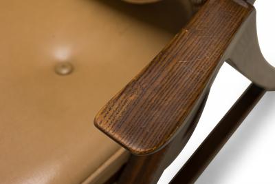 Edward Wormley American Walnut Cane and Tan Leather Janus Lounge Armchair