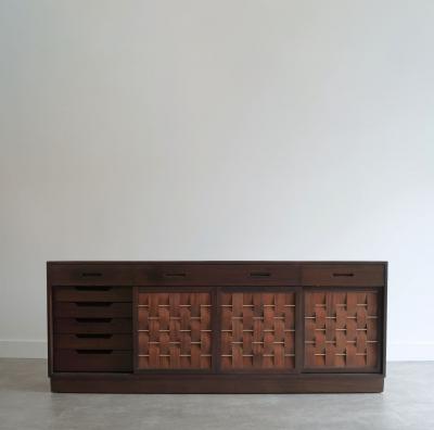Edward Wormley Basket Weave Credenza by Edward Wormley in Mahogany C 1960s