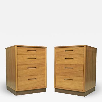 Edward Wormley Bleached Mahogany Nightstands with Leather Bases by Edward Wormley for Dunbar