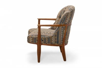 Edward Wormley Blue Striped Upholstered Walnut Frame Janus Lounge Armchair
