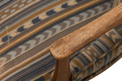 Edward Wormley Blue Striped Upholstered Walnut Frame Janus Lounge Armchair