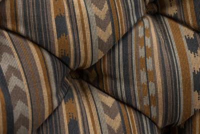 Edward Wormley Blue Striped Upholstered Walnut Frame Janus Lounge Armchair