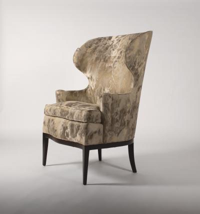 Edward Wormley Dunbar Wingback Chairs designed by Edward Wormley in a Custom Cartier Textile