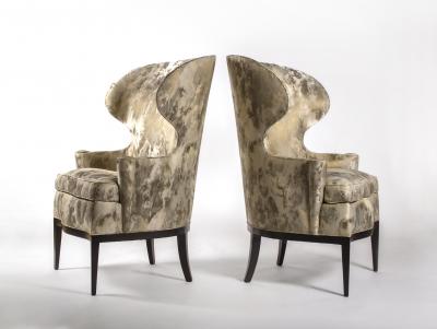 Edward Wormley Dunbar Wingback Chairs designed by Edward Wormley in a Custom Cartier Textile