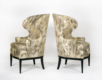 Edward Wormley Dunbar Wingback Chairs designed by Edward Wormley in a Custom Cartier Textile