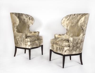 Edward Wormley Dunbar Wingback Chairs designed by Edward Wormley in a Custom Cartier Textile