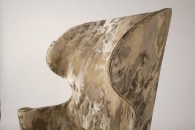 Edward Wormley Dunbar Wingback Chairs designed by Edward Wormley in a Custom Cartier Textile