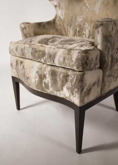 Edward Wormley Dunbar Wingback Chairs designed by Edward Wormley in a Custom Cartier Textile