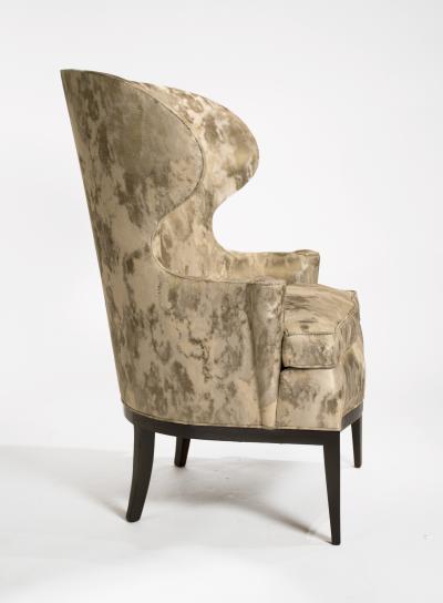 Edward Wormley Dunbar Wingback Chairs designed by Edward Wormley in a Custom Cartier Textile