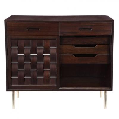 Edward Wormley Dunbar Woven Front Chest Mahogany and Brushed Nickel Signed