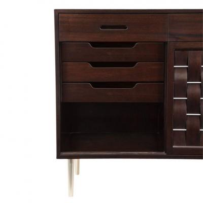 Edward Wormley Dunbar Woven Front Chest Mahogany and Brushed Nickel Signed