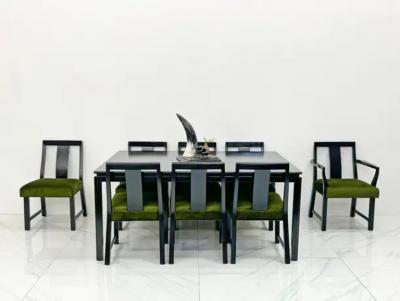 Edward Wormley Ebonized Dining Set in Olive Velvet by Edward Wormley Dunbar 1950s